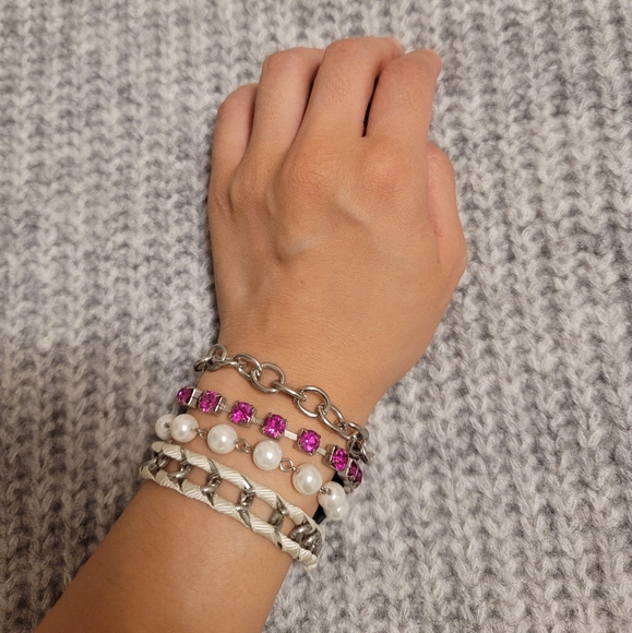 Layered Pink Guess Bracelet with Pearls